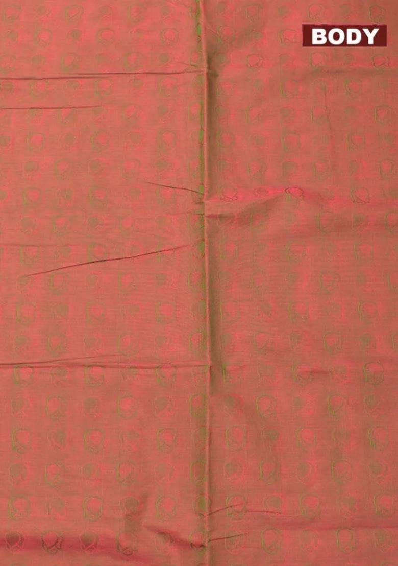 Coimbatore Cotton Brown And Green Shade Emboss Saree With Thread Woven Border With Traditional Woven Design For Women - Indya