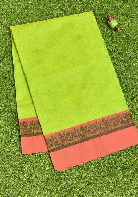 Coimbatore Cotton Green Fancy Emboss Art Silk Saree With Thread Woven Border With Traditional Woven Design For Women