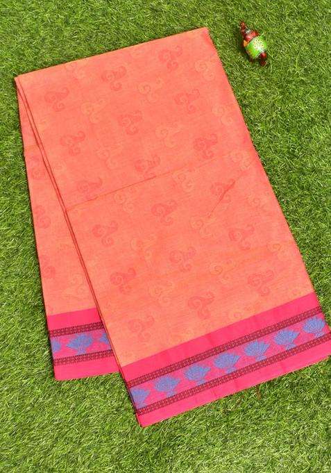 Coimbatore Cotton Orange Fancy Emboss Art Silk Saree With Thread Woven Border With Traditional Woven Design For Women