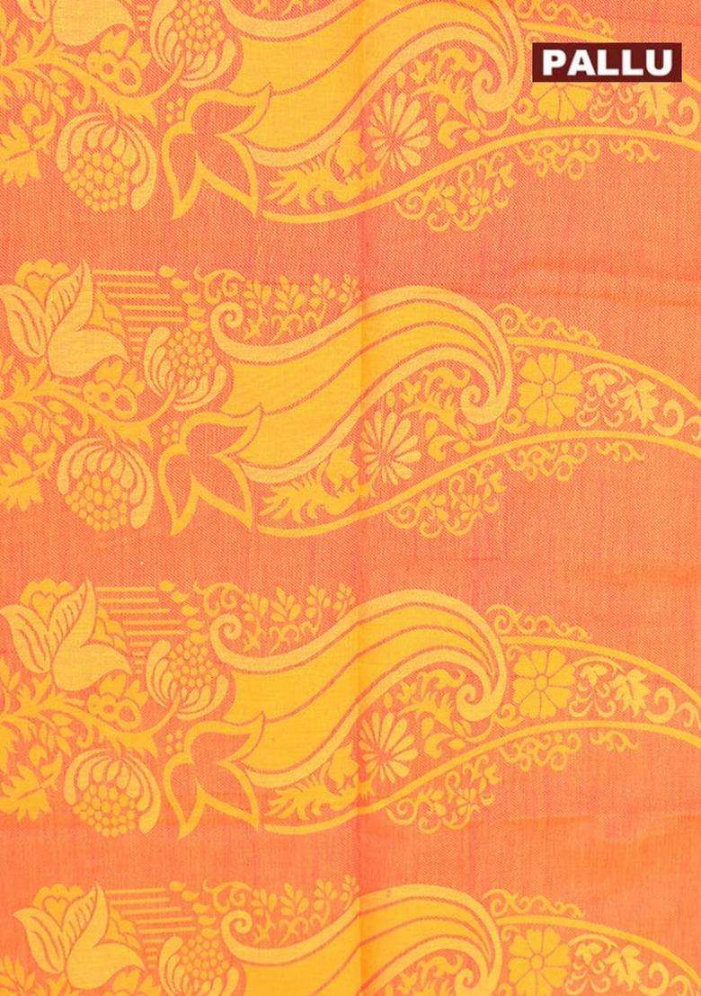 Coimbatore Cotton Yellow Emboss Saree With Thread Woven Border With Traditional Woven Design For Women - Indya