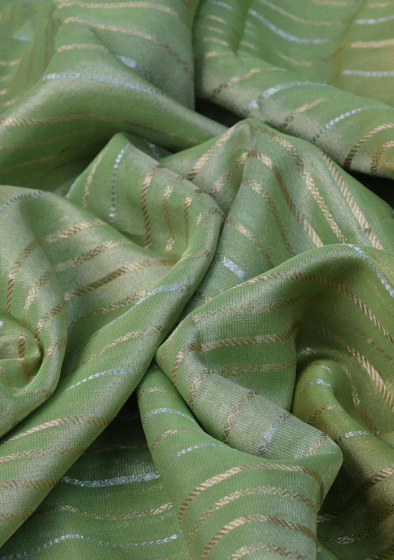 Tissue Organza Saree Pista Green With Allover Silver Gold Zari Weaves And Zari Woven Border With Traditional Woven Design For Women - Indya
