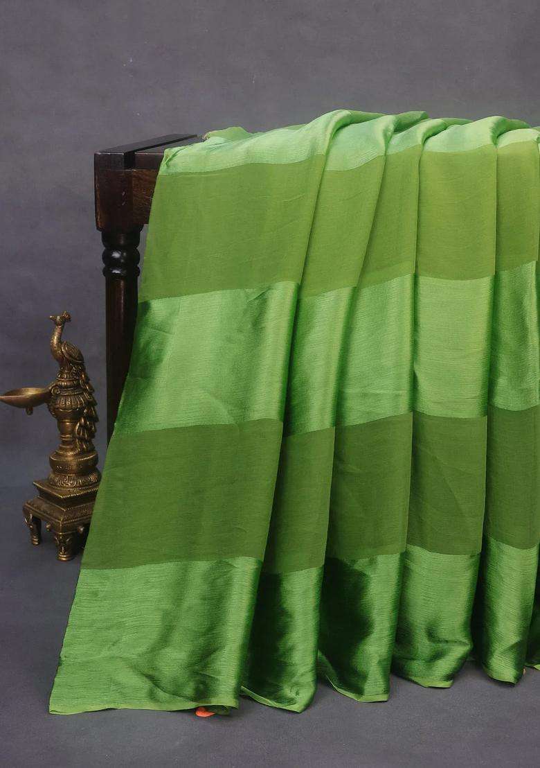 Chiffon Saree Green With Plain Body And Satin Border With Traditional Woven Design For Women - Indya