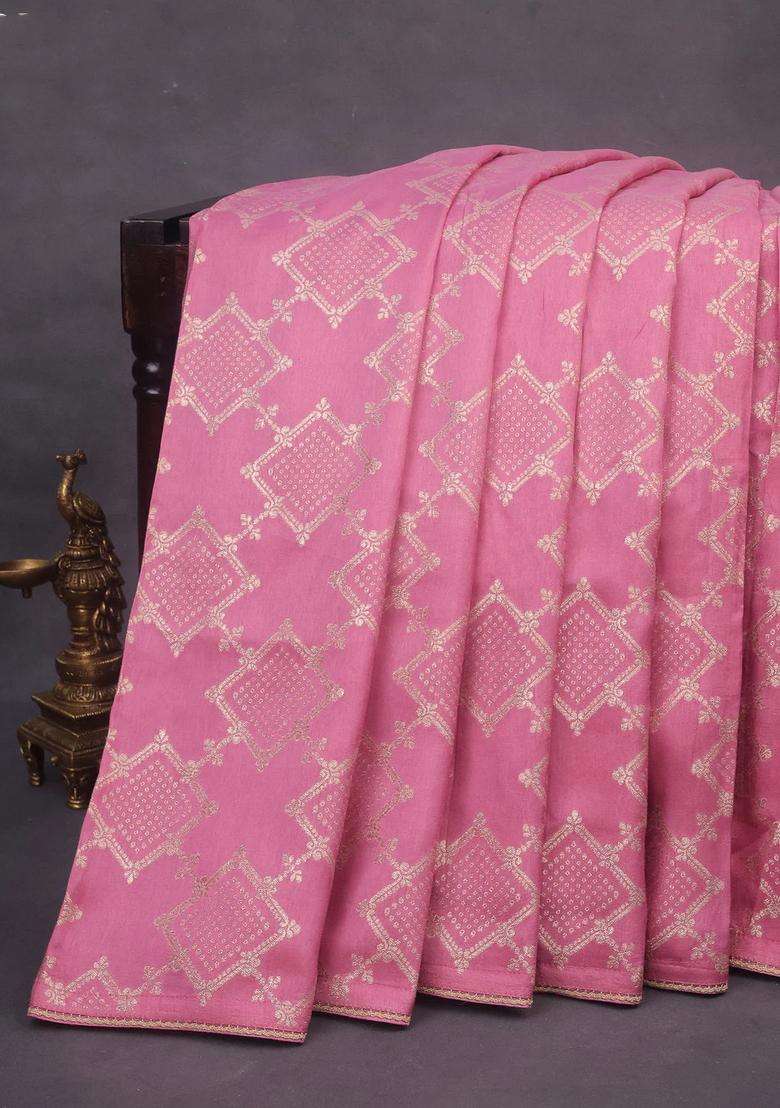 Munga Tussar Saree Mauve Pink With Allover Zari Weaves And Lace Work Border With Traditional Woven Design For Women - Indya