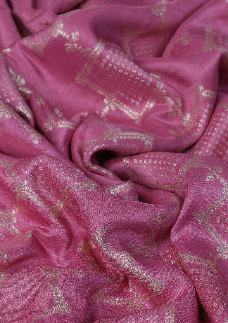 Munga Tussar Saree Mauve Pink With Allover Zari Weaves And Lace Work Border With Traditional Woven Design For Women - Indya