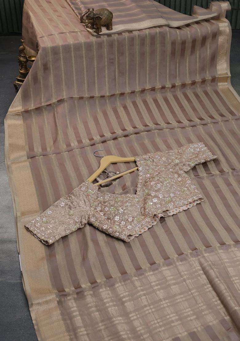 Organza Saree Grey With Allover Zari Weaves And Zari Woven Border With Traditional Woven Design For Women - Indya