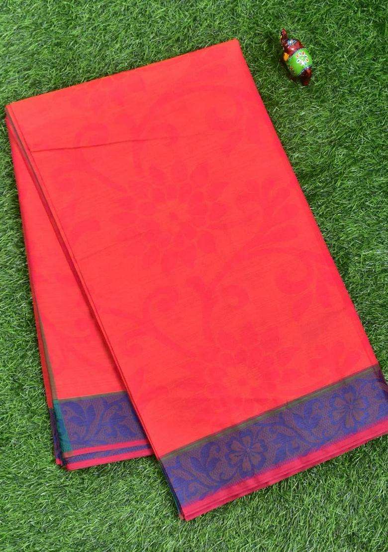 Coimbatore Cotton Pink Emboss Saree With Thread Woven Border With Traditional Woven Design For Women - Indya