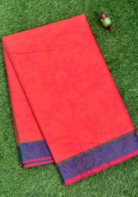Coimbatore Cotton Pink Emboss Saree With Thread Woven Border With Traditional Woven Design For Women