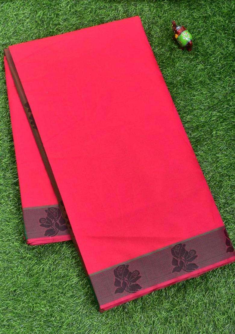 Coimbatore Cotton Pink Emboss Saree With Thread Woven Border With Traditional Woven Design For Women - Indya