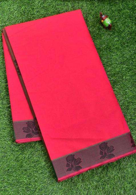 Coimbatore Cotton Pink Emboss Saree With Thread Woven Border With Traditional Woven Design For Women