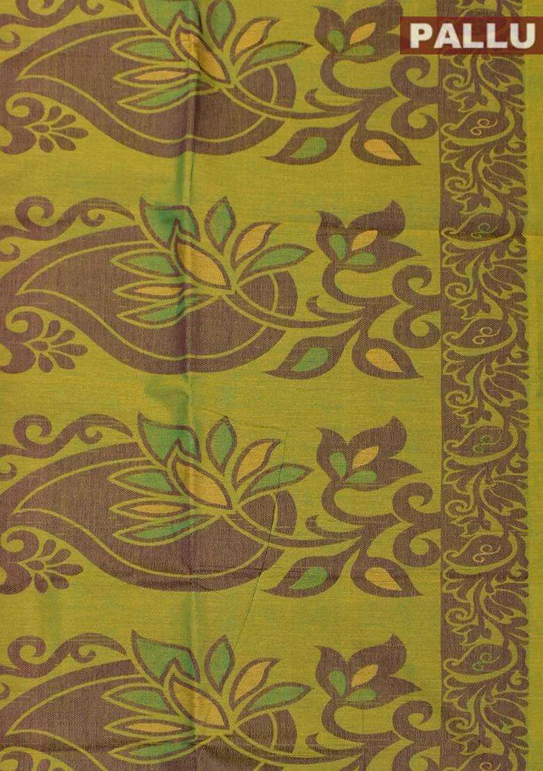 Coimbatore Cotton Orange Emboss Saree With Thread Woven Border With Traditional Woven Design For Women - Indya