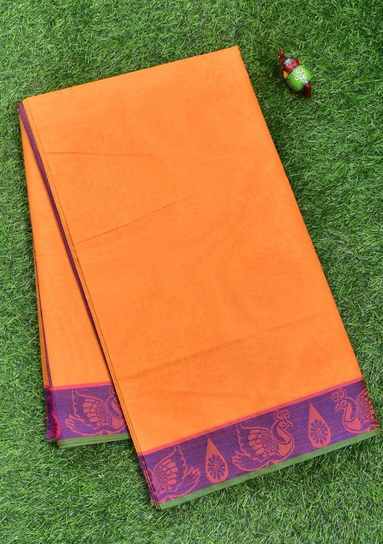 Coimbatore Cotton Yellow Emboss Saree With Thread Woven Border With Traditional Woven Design For Women - Indya