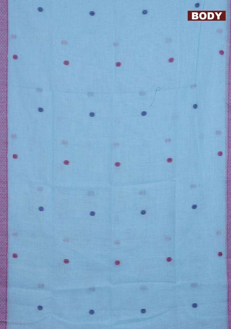 Munga Linen Saree Light Blue With Thread Woven Buttas And Thread Woven Border With Buttas And Brocade Design For Women - Indya