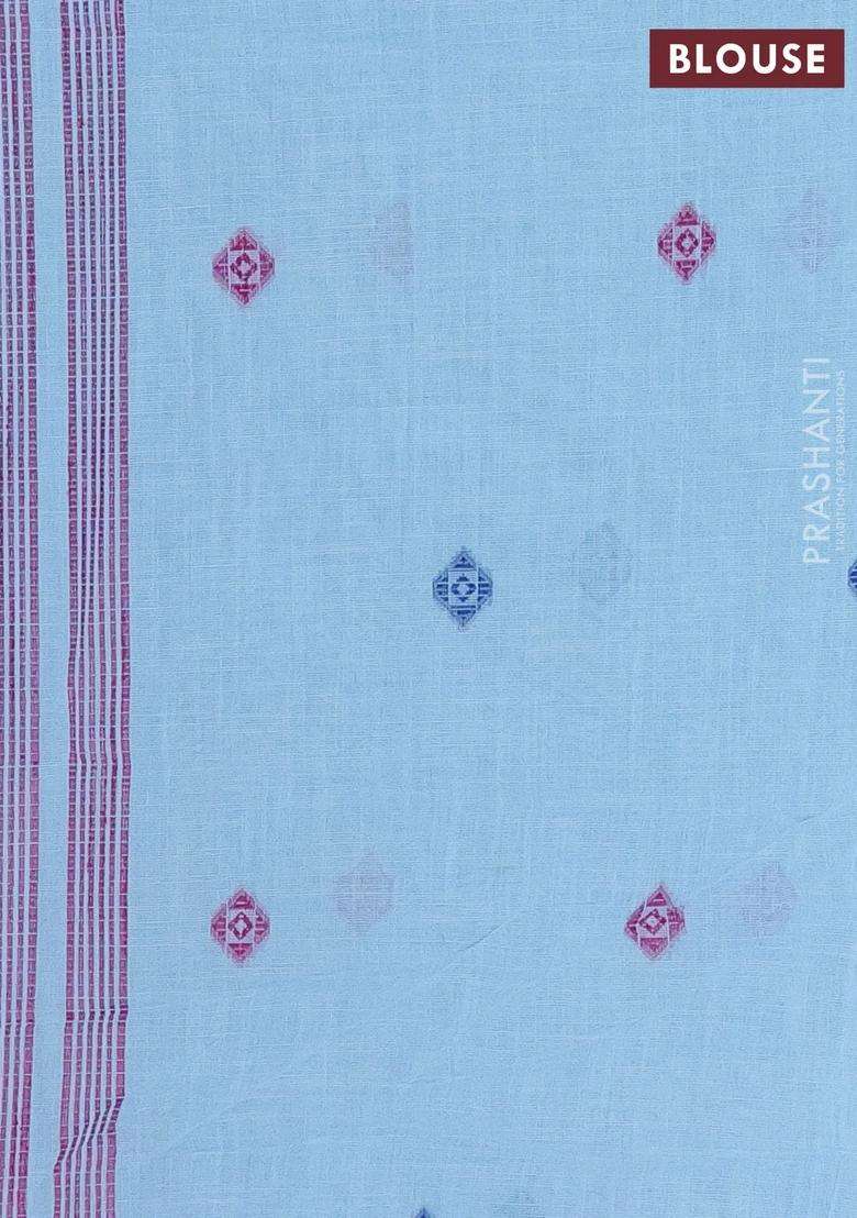 Munga Linen Saree Light Blue With Thread Woven Buttas And Thread Woven Border With Buttas And Brocade Design For Women - Indya