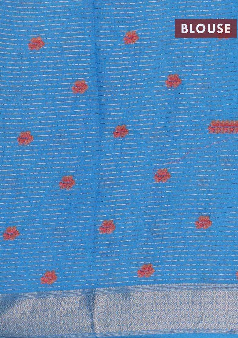 Assam Silk Saree Light Blue With Allover Zari Weaves Floral Embroidery Work Buttas And Zari Woven Border With Embroidered Design For Women - Indya