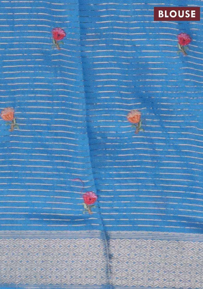 Assam Silk Saree Light Blue With Allover Zari Weaves Floral Embroidery Work Buttas And Zari Woven Border With Embroidered Design For Women - Indya