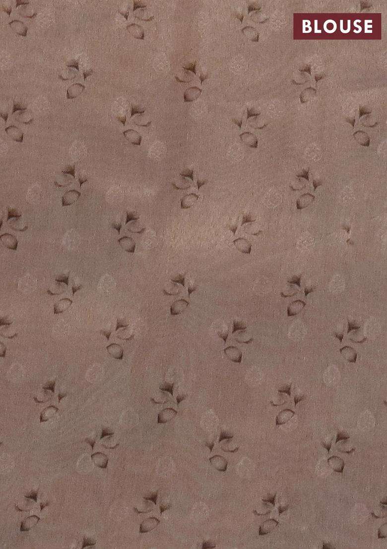 Tissue Saree Mild Peach With Allover Zari Weaves And Floral Digital Printed Border For Women - Indya