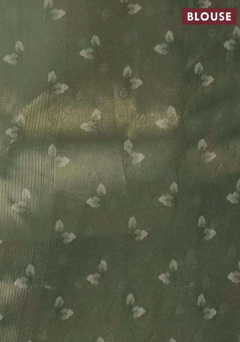 Tissue Saree Pastel Pista Green And Green With Allover Zari Weaves And Floral Digital Printed Border For Women - Indya