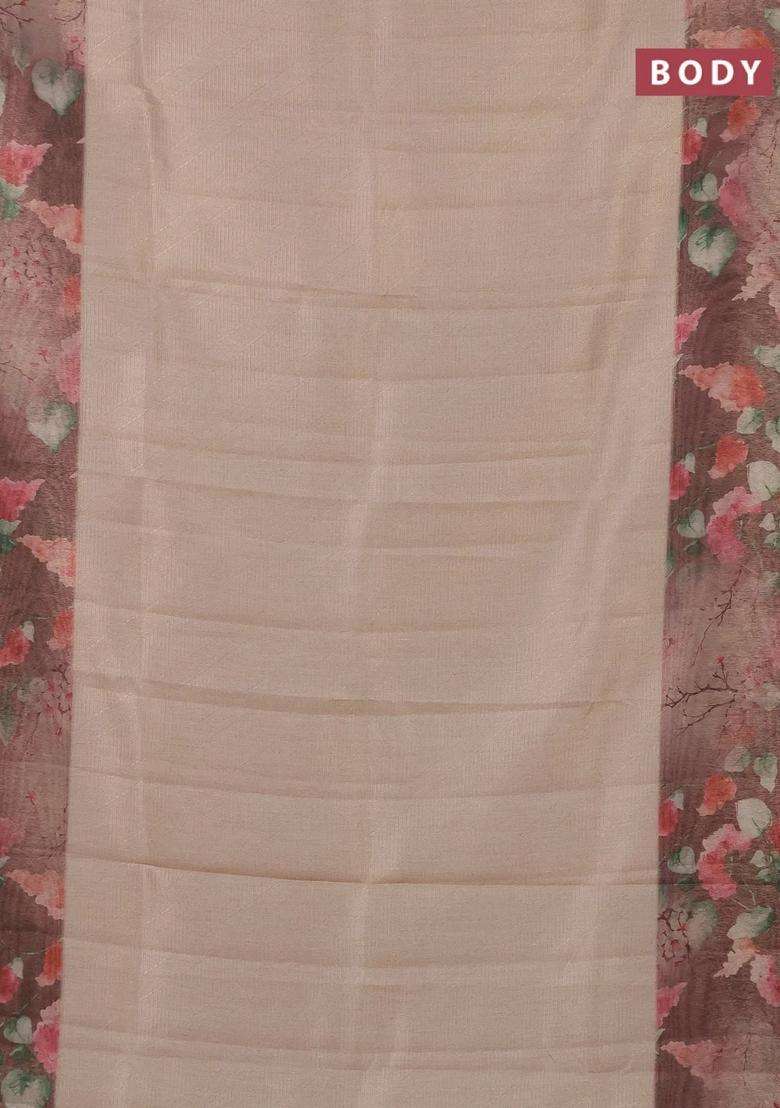 Tissue Saree Sandal And Brown Shade With Allover Zari Weaves And Floral Digital Printed Border For Women - Indya