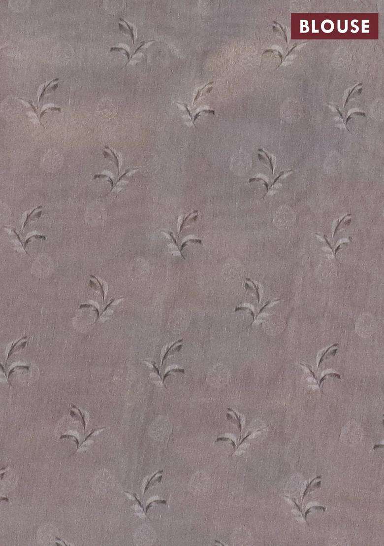 Tissue Saree Mild Lavender And Grey With Allover Zari Weaves And Floral Digital Printed Border For Women - Indya