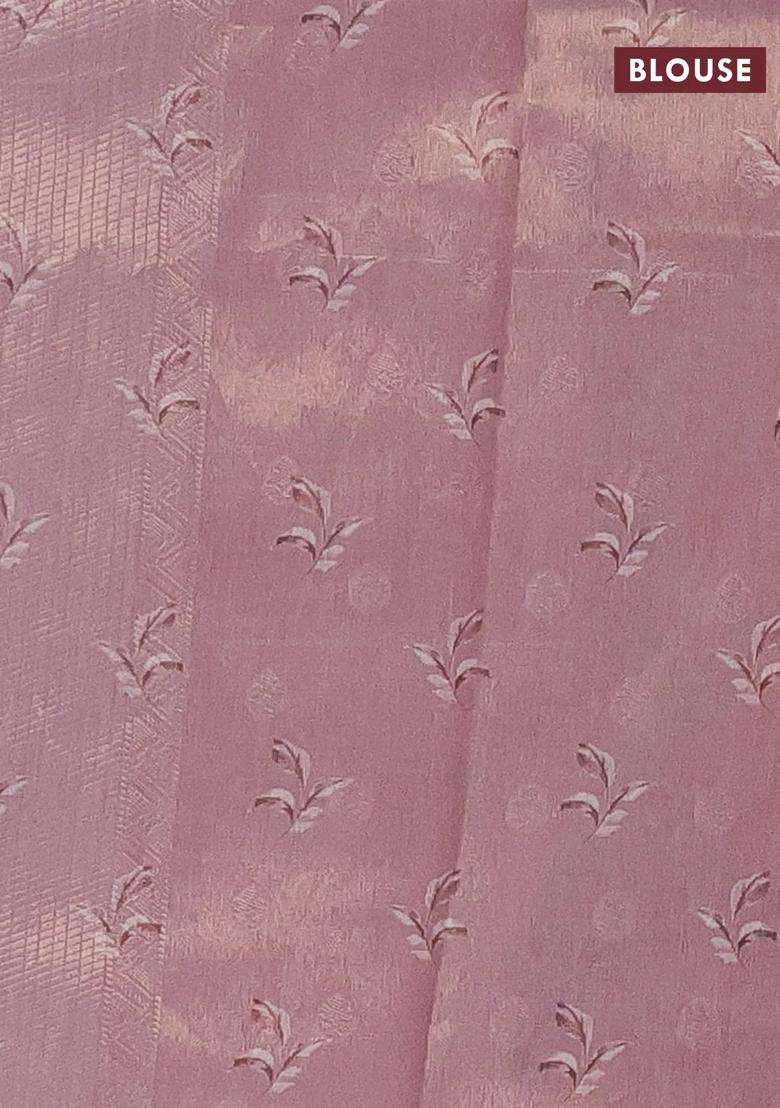 Tissue Saree Peach Pink With Allover Zari Weaves And Floral Digital Printed Border For Women - Indya