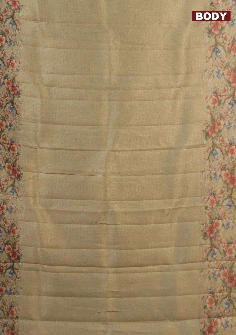 Tissue Saree Sandal With Allover Zari Weaves And Floral Digital Printed Border For Women - Indya