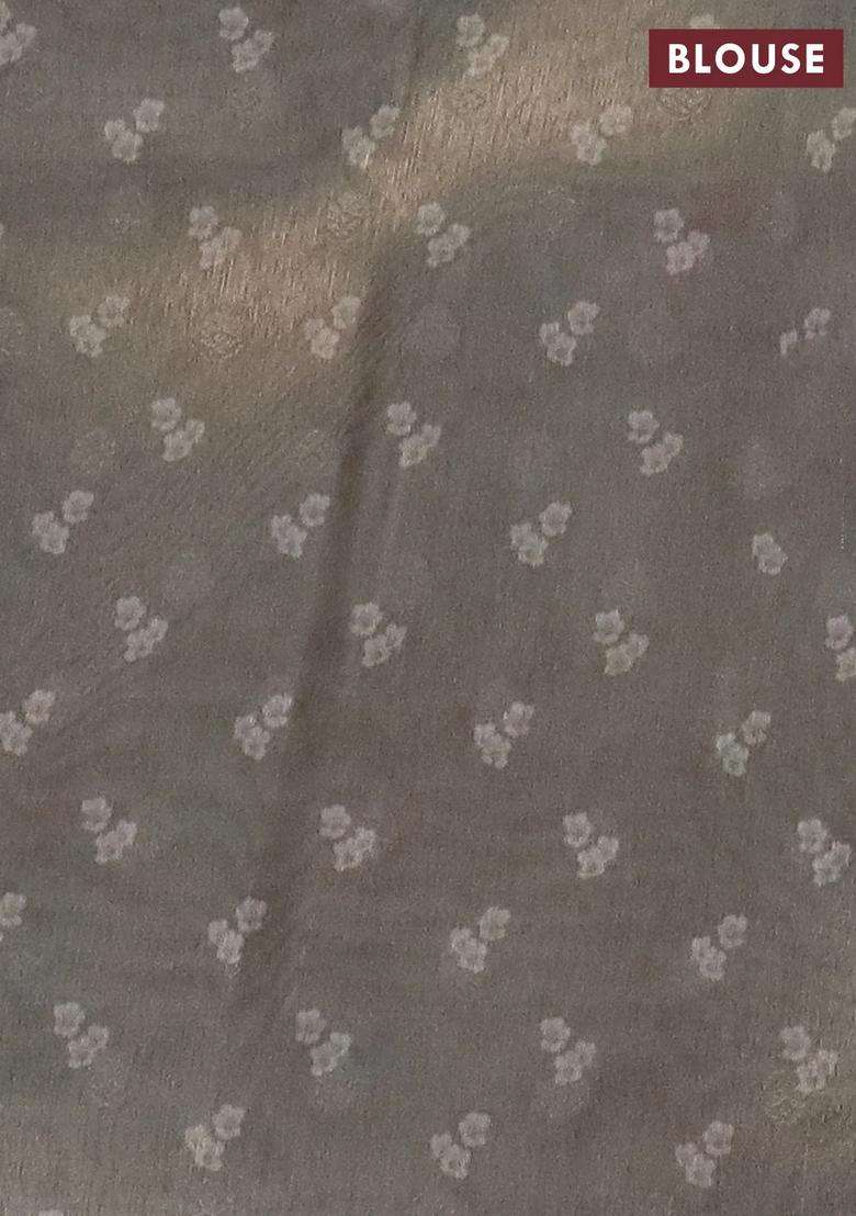 Tissue Saree Pastel Grey With Allover Zari Weaves And Floral Digital Printed Border For Women - Indya