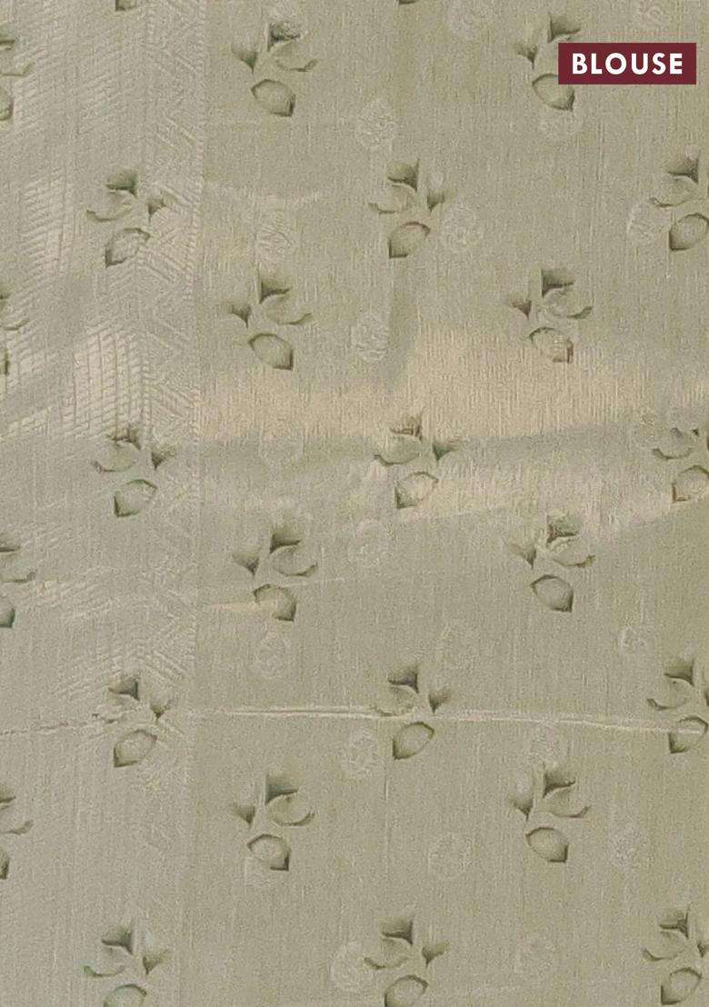 Tissue Saree Pista Green With Allover Zari Weaves And Floral Digital Printed Border For Women - Indya