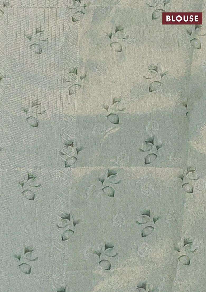 Tissue Saree Teal Green Shade With Allover Zari Weaves And Floral Digital Printed Border For Women - Indya