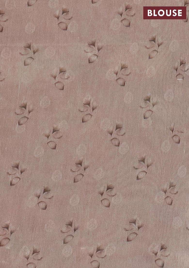 Tissue Saree Peach Orange With Allover Zari Weaves And Floral Digital Printed Border For Women - Indya