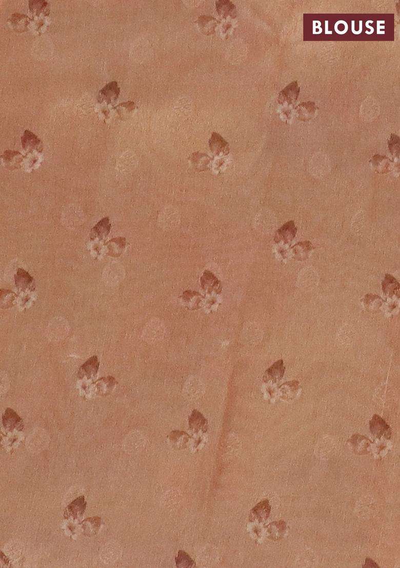 Tissue Saree Pastel Grey And Peach Shade With Allover Zari Weaves And Floral Digital Printed Border For Women - Indya