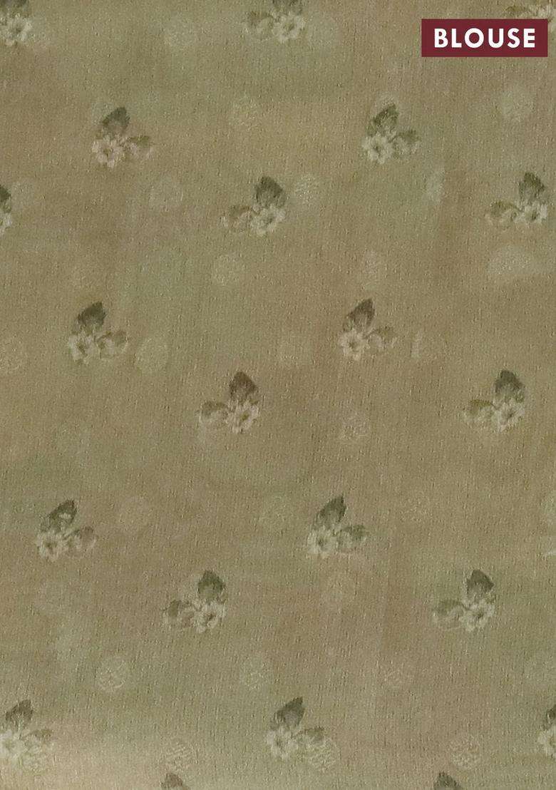 Tissue Saree Sandal And Pastel Green With Allover Zari Weaves And Floral Digital Printed Border For Women - Indya
