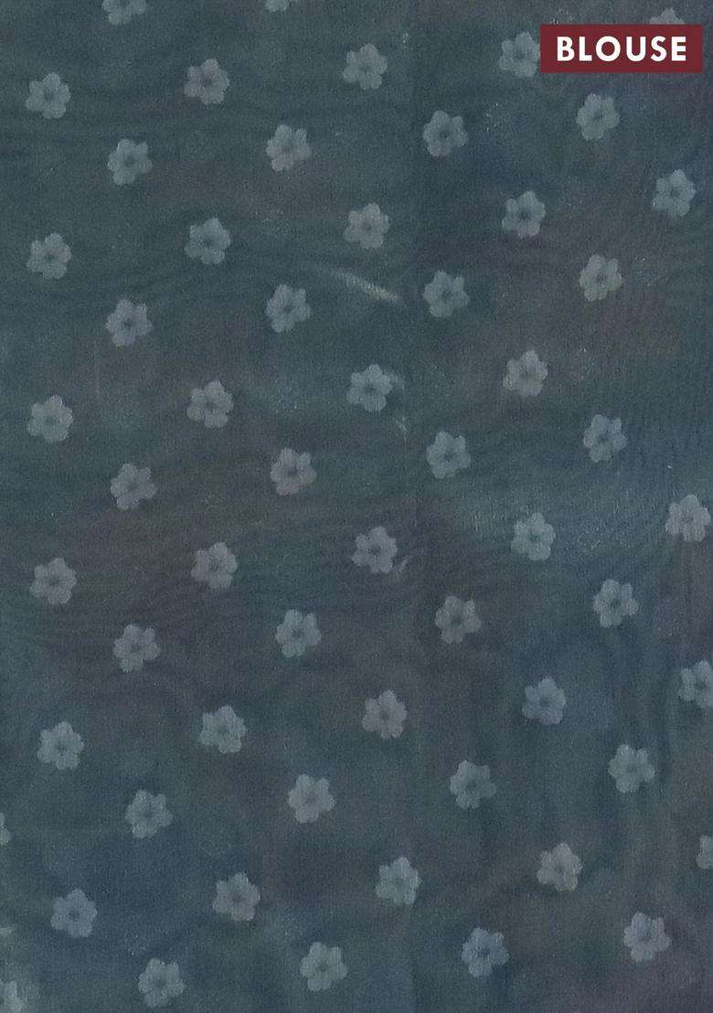 Tissue Saree Pastel Green And Grey With Allover Zari Weaves And Floral Digital Printed Border For Women - Indya