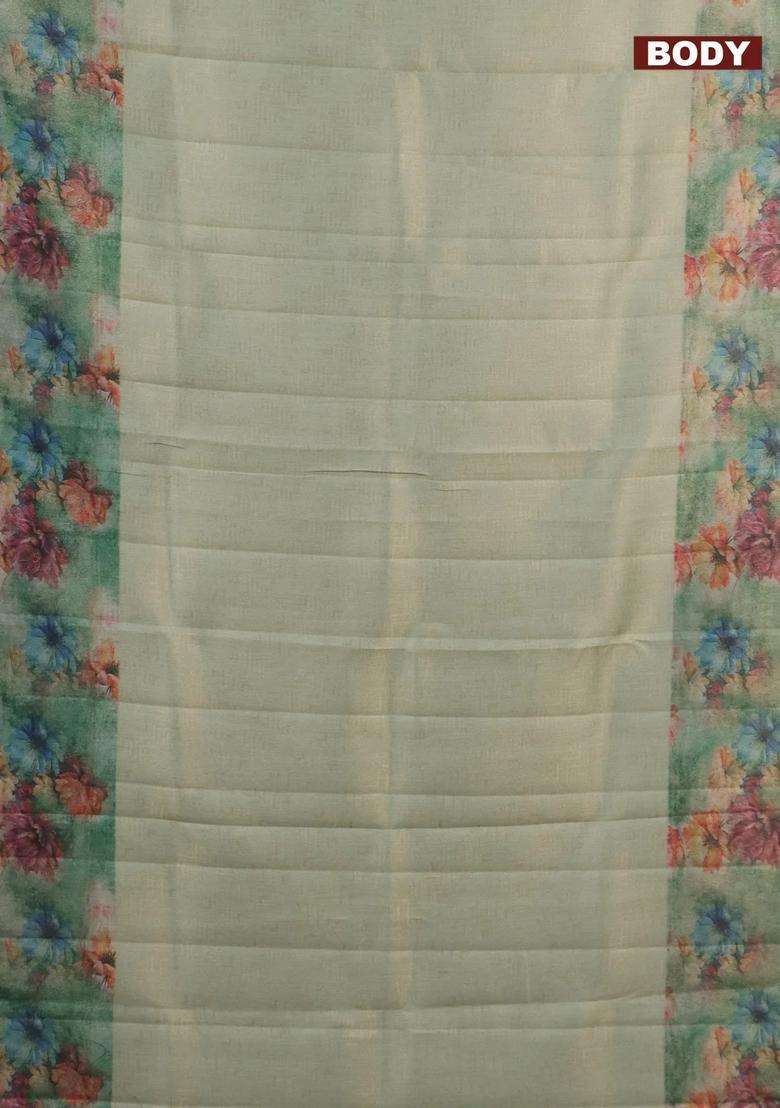 Tissue Saree Teal Shade And Teal Green With Allover Zari Weaves And Floral Digital Printed Border For Women - Indya