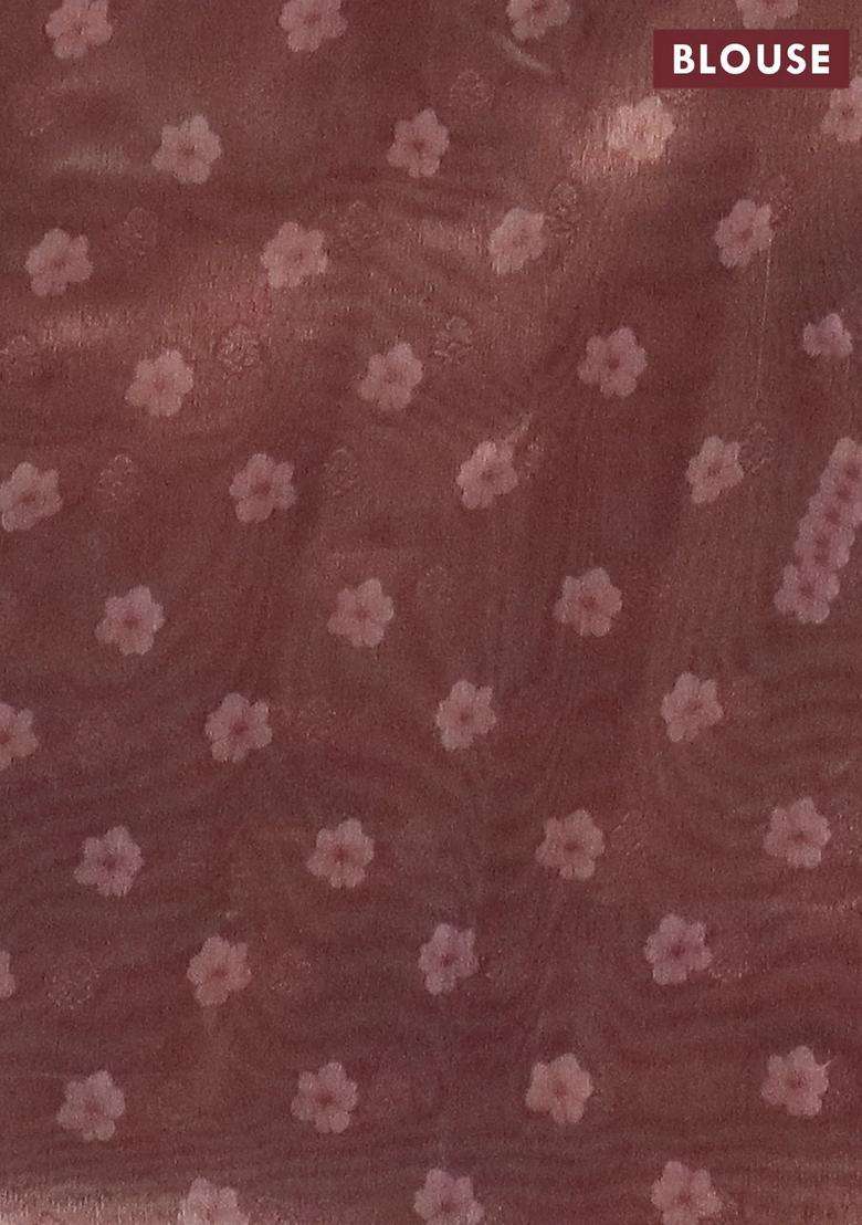 Tissue Saree Sandal And Pastel Brown With Allover Zari Weaves And Floral Digital Printed Border For Women - Indya