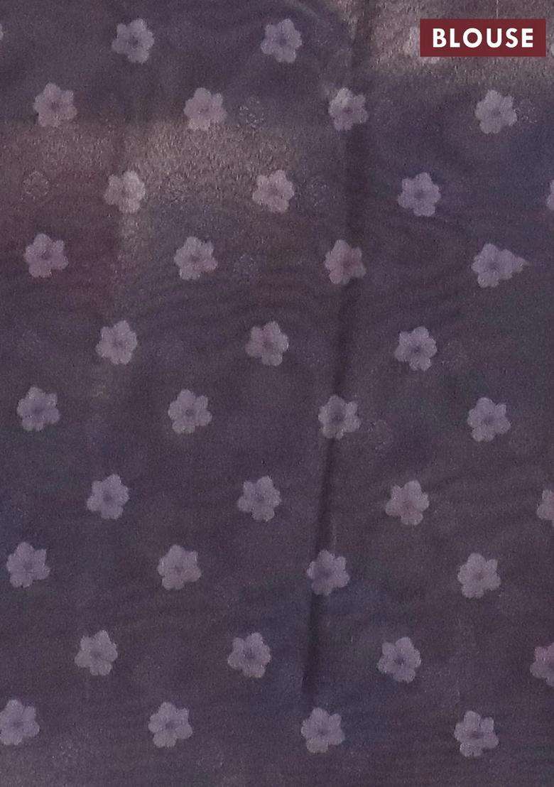 Tissue Saree Beige And Violet With Allover Zari Weaves And Floral Digital Printed Border For Women - Indya