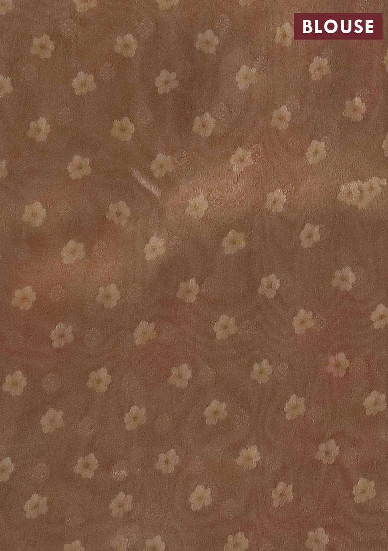 Tissue Saree Cream And Sandal With Allover Zari Weaves And Floral Digital Printed Border For Women - Indya