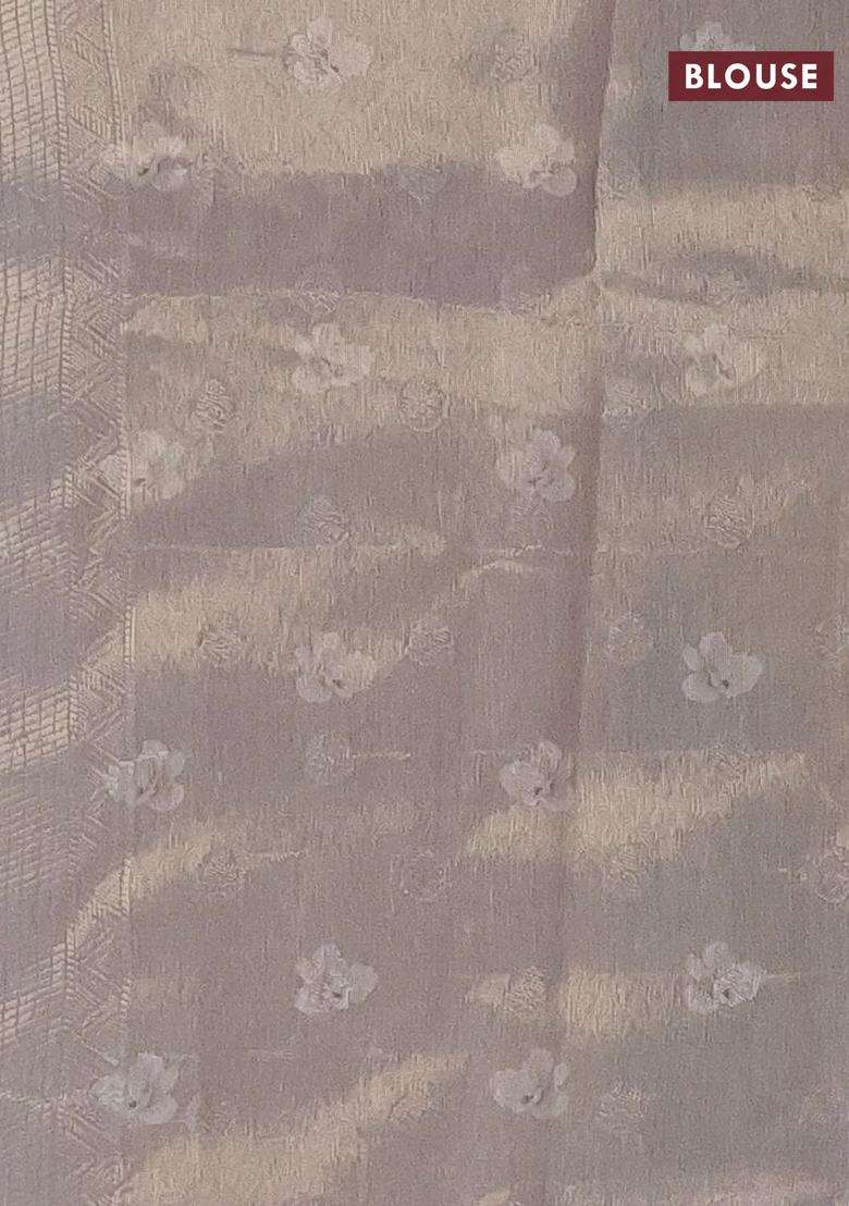Tissue Saree Pastel Peach And Grey With Allover Zari Weaves And Floral Digital Printed Border For Women - Indya
