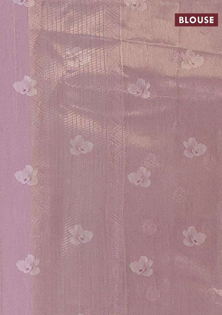Tissue Saree Pastel Lavender And Pastel Pink With Allover Zari Weaves And Floral Digital Printed Border For Women - Indya