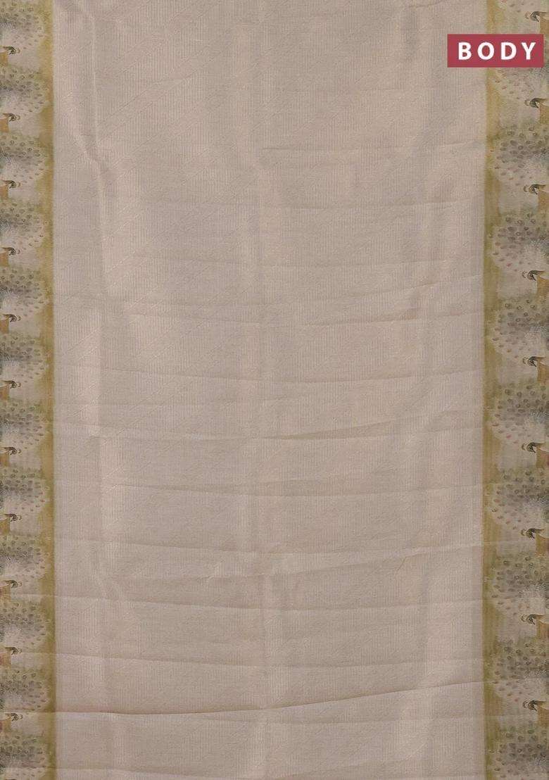Tissue Saree Beige With Allover Zari Weaves And Digital Printed Border For Women - Indya