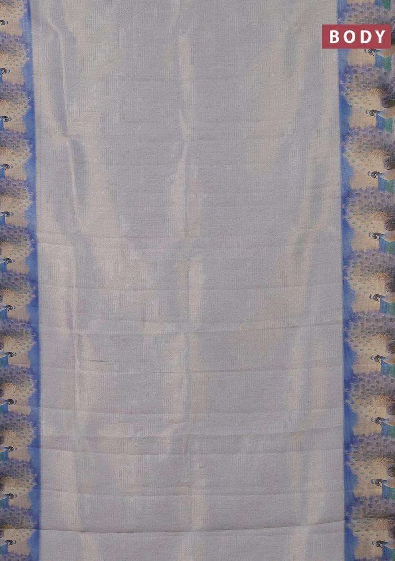 Tissue Saree Pastel Grey With Allover Zari Weaves And Digital Printed Border For Women - Indya