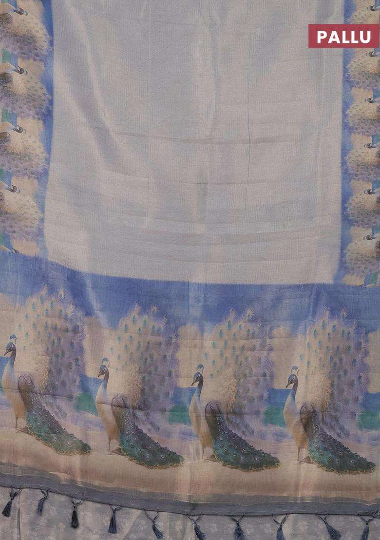 Tissue Saree Pastel Grey With Allover Zari Weaves And Digital Printed Border For Women - Indya
