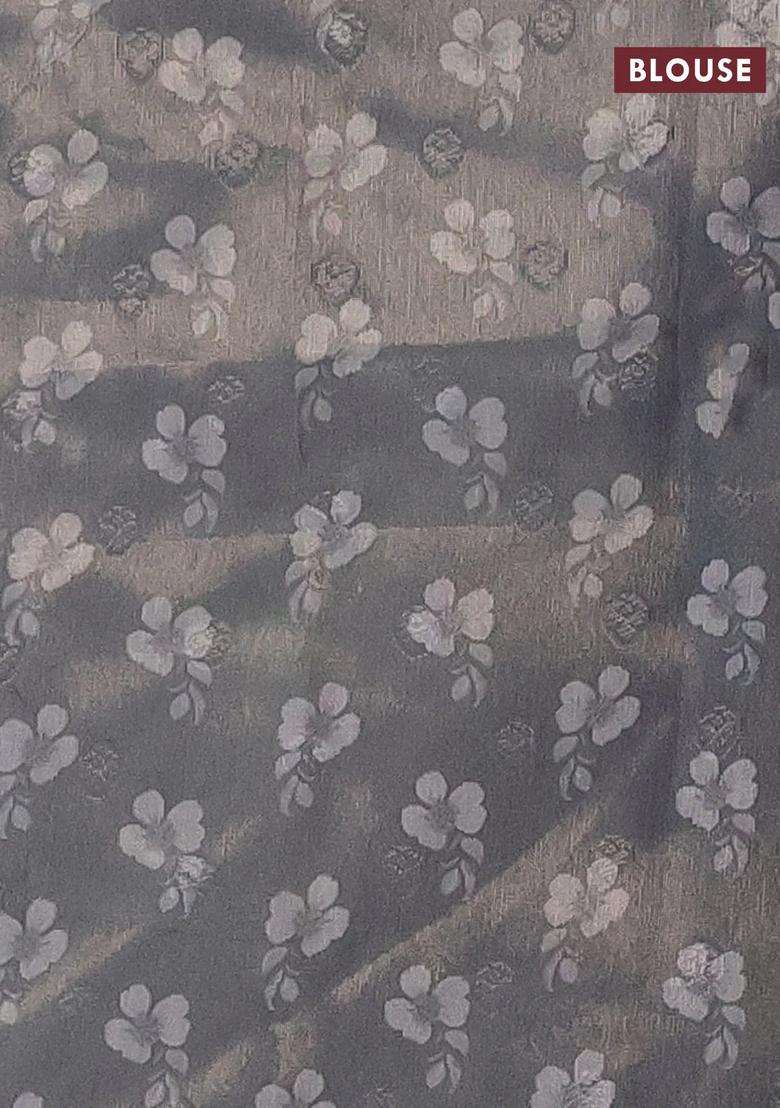 Tissue Saree Pastel Grey With Allover Zari Weaves And Digital Printed Border For Women - Indya