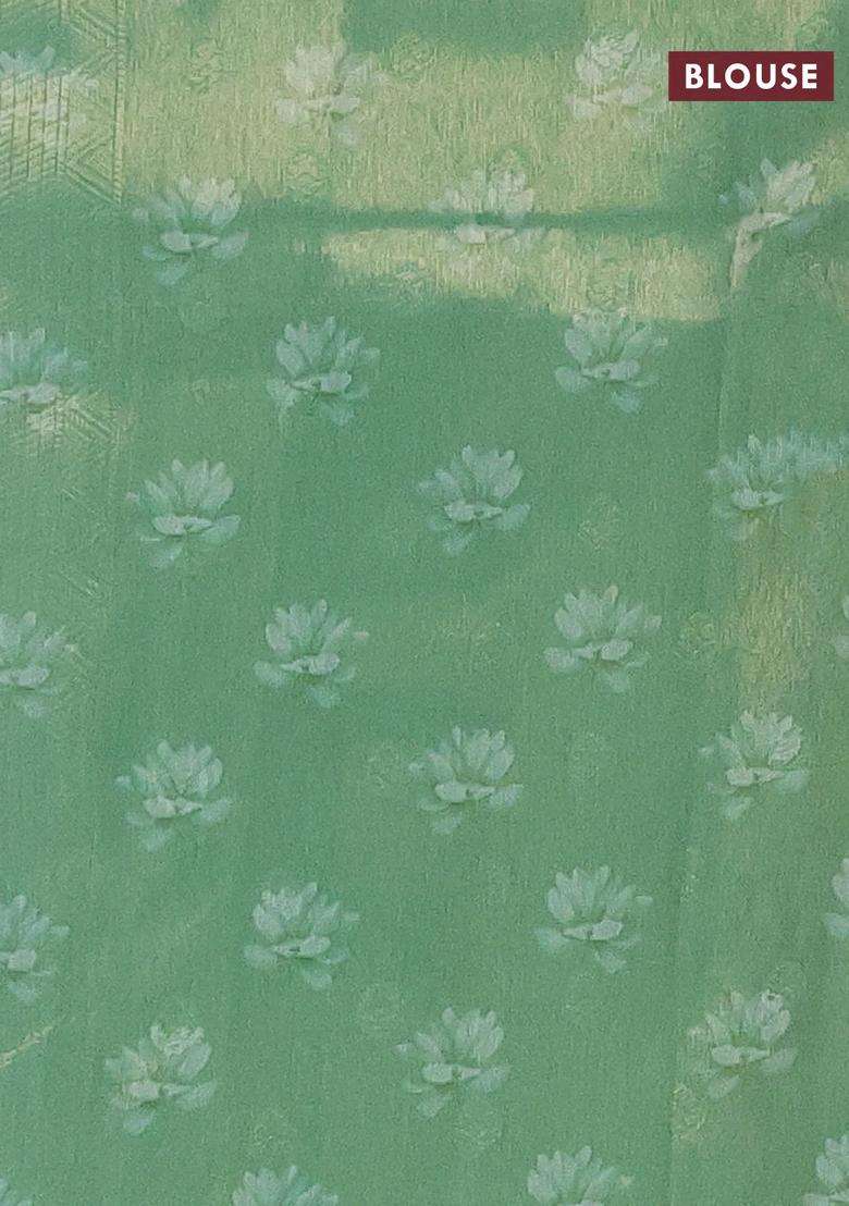 Tissue Saree Teal Green Shade With Allover Zari Weaves And Floral Digital Printed Border For Women - Indya