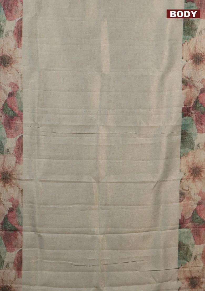 Tissue Saree Beige With Allover Zari Weaves And Floral Digital Printed Border For Women - Indya
