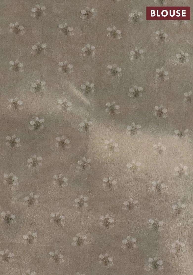 Tissue Saree Beige With Allover Zari Weaves And Floral Digital Printed Border For Women - Indya