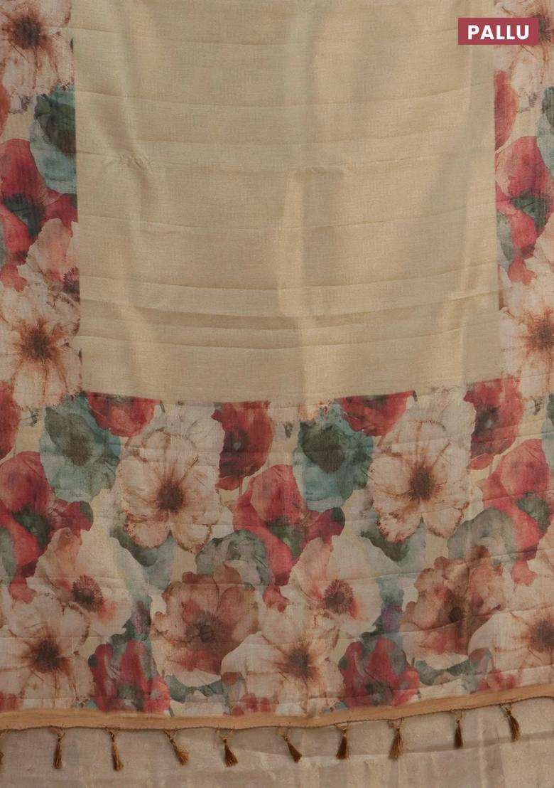 Tissue Saree Sandal With Allover Zari Weaves And Floral Digital Printed Border For Women - Indya