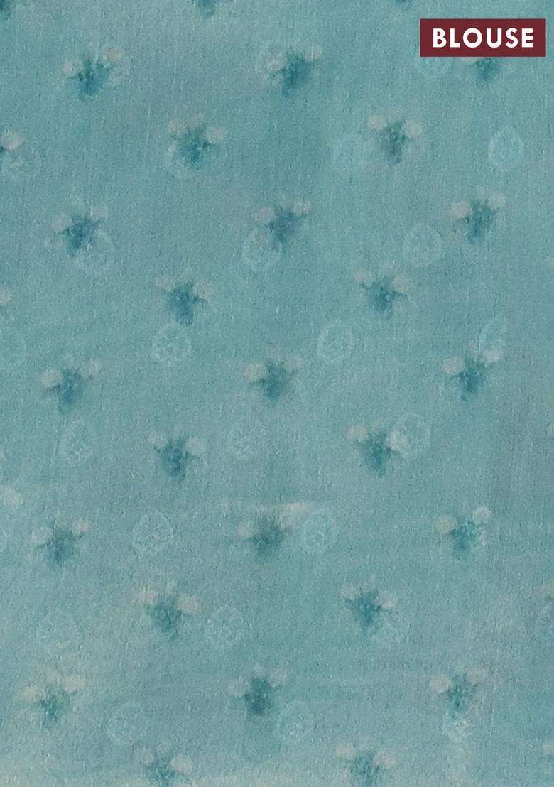 Tissue Saree Teal Blue With Allover Zari Weaves And Floral Digital Printed Border For Women - Indya