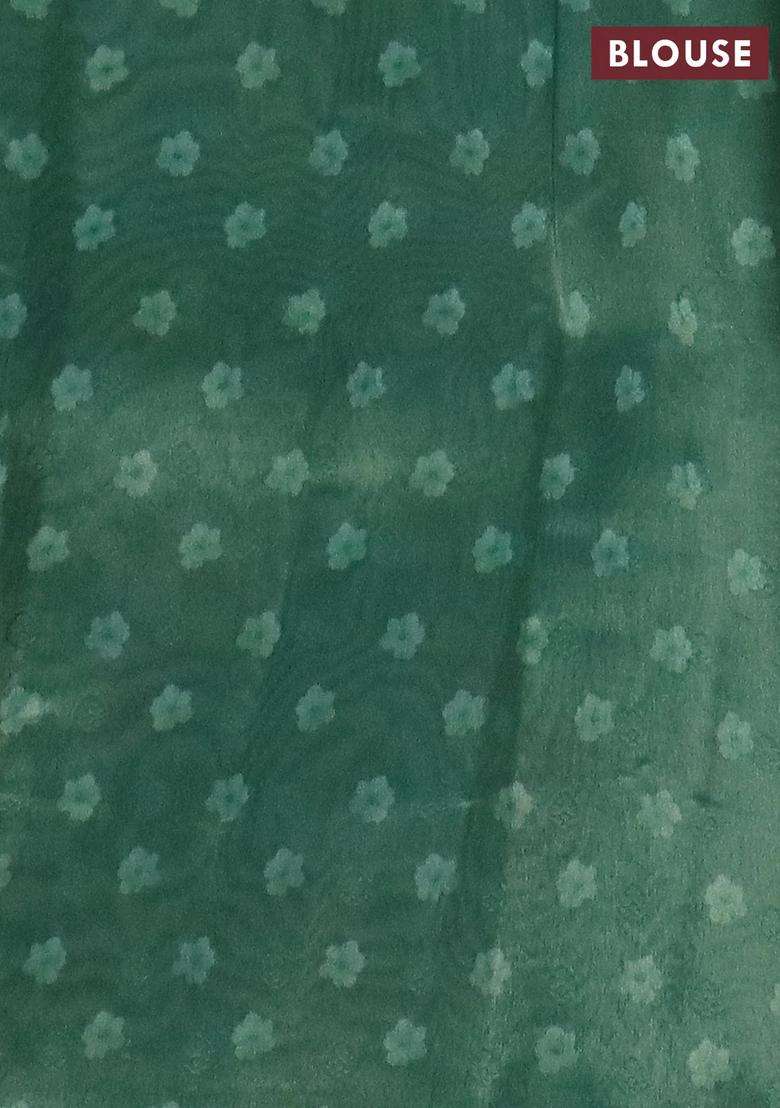 Tissue Saree Pastel Green And Green With Allover Zari Weaves And Floral Digital Printed Border For Women - Indya