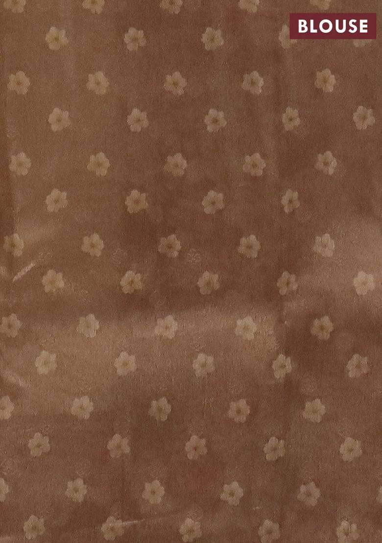 Tissue Saree Sandal And Brown With Allover Zari Weaves And Floral Digital Printed Border For Women - Indya