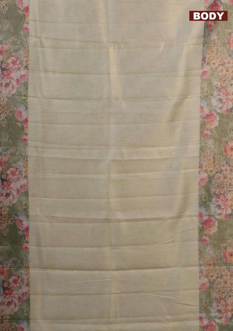 Tissue Saree Pastel Pista Green And Green Shade With Allover Zari Weaves And Floral Digital Printed Border For Women - Indya